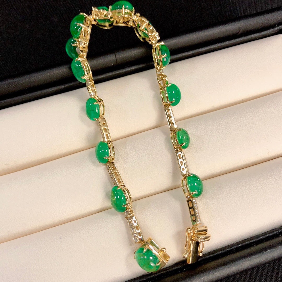 14k Gold 18.91 Ctw Natural Emerald & Diamond Bracelet - 4