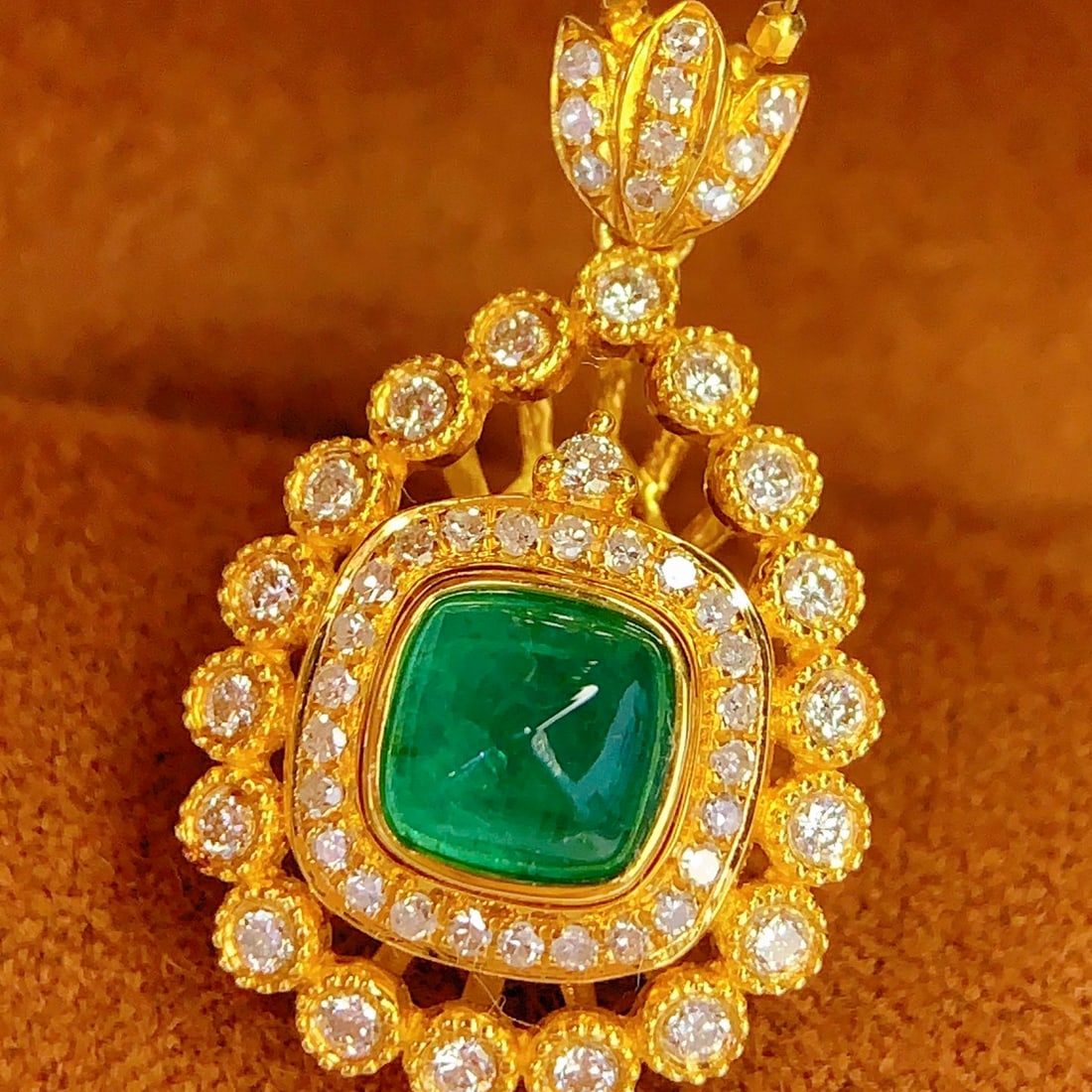 14k Gold 1.2 Ct Vivid Green Natural Emerald & Diamond Pendant( Without Chain ) - 5