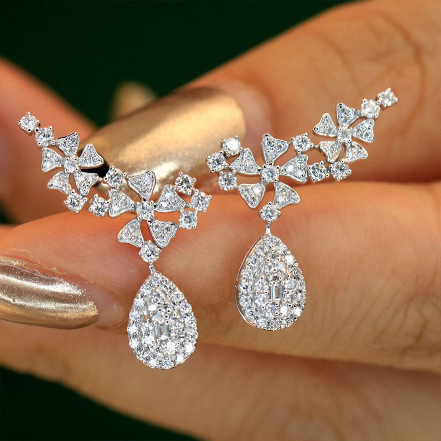 14k Gold 0.8 Ct Natural H Diamond Earrings - 4