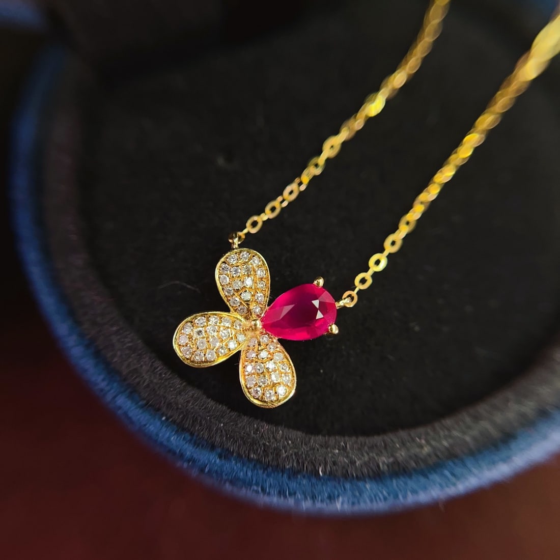 14k Gold 0.80 Ct Natural Ruby & Diamond Necklace - 2