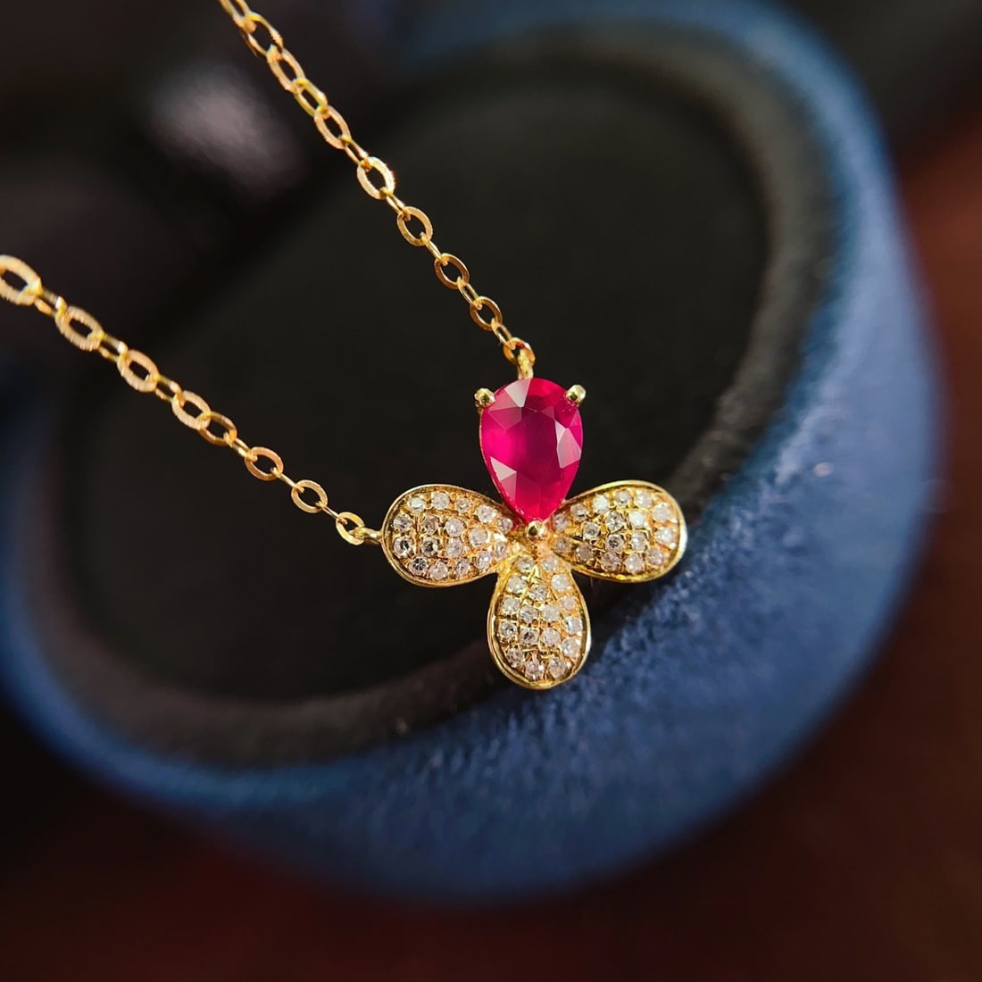 14k Gold 0.80 Ct Natural Ruby & Diamond Necklace - 3