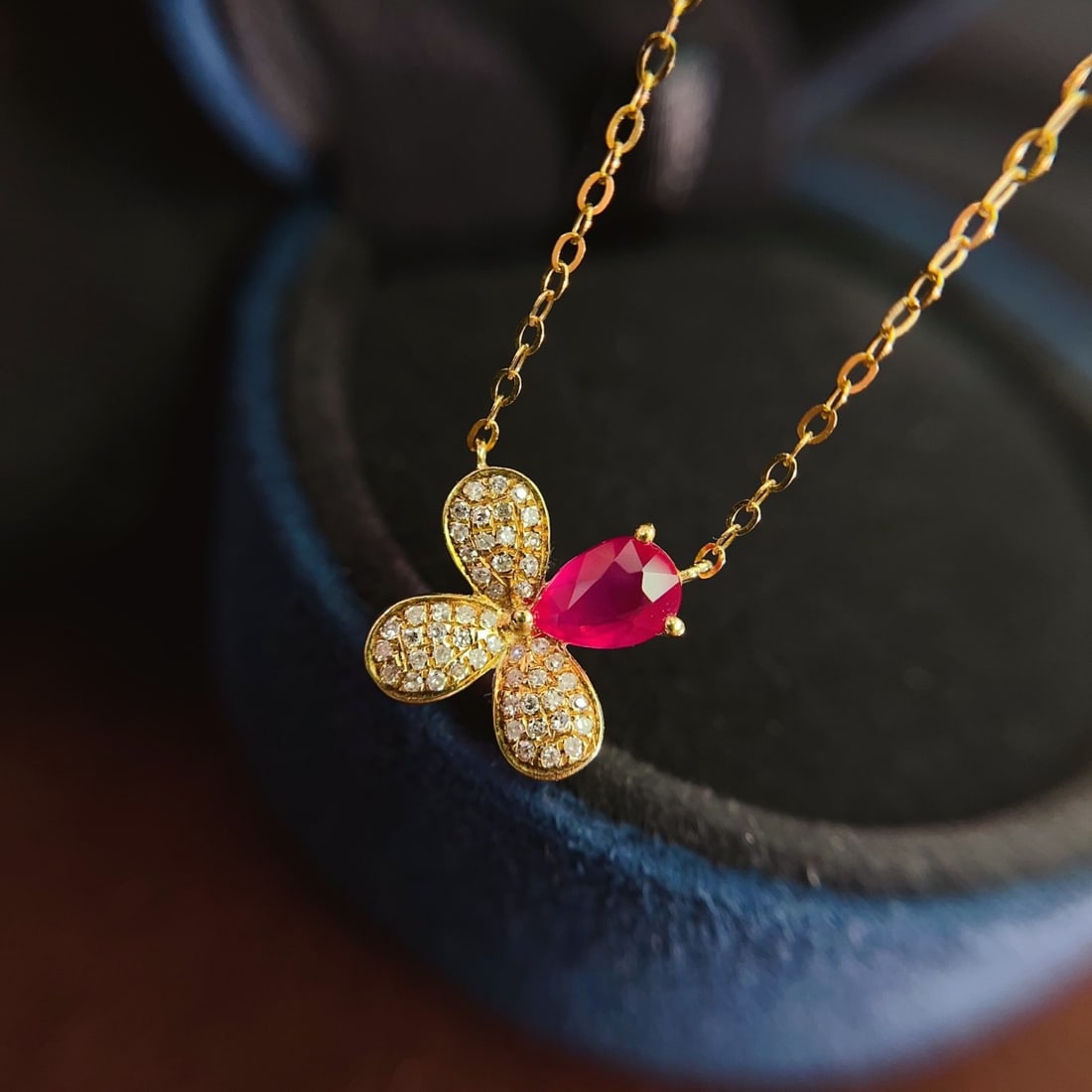 14k Gold 0.80 Ct Natural Ruby & Diamond Necklace - 4