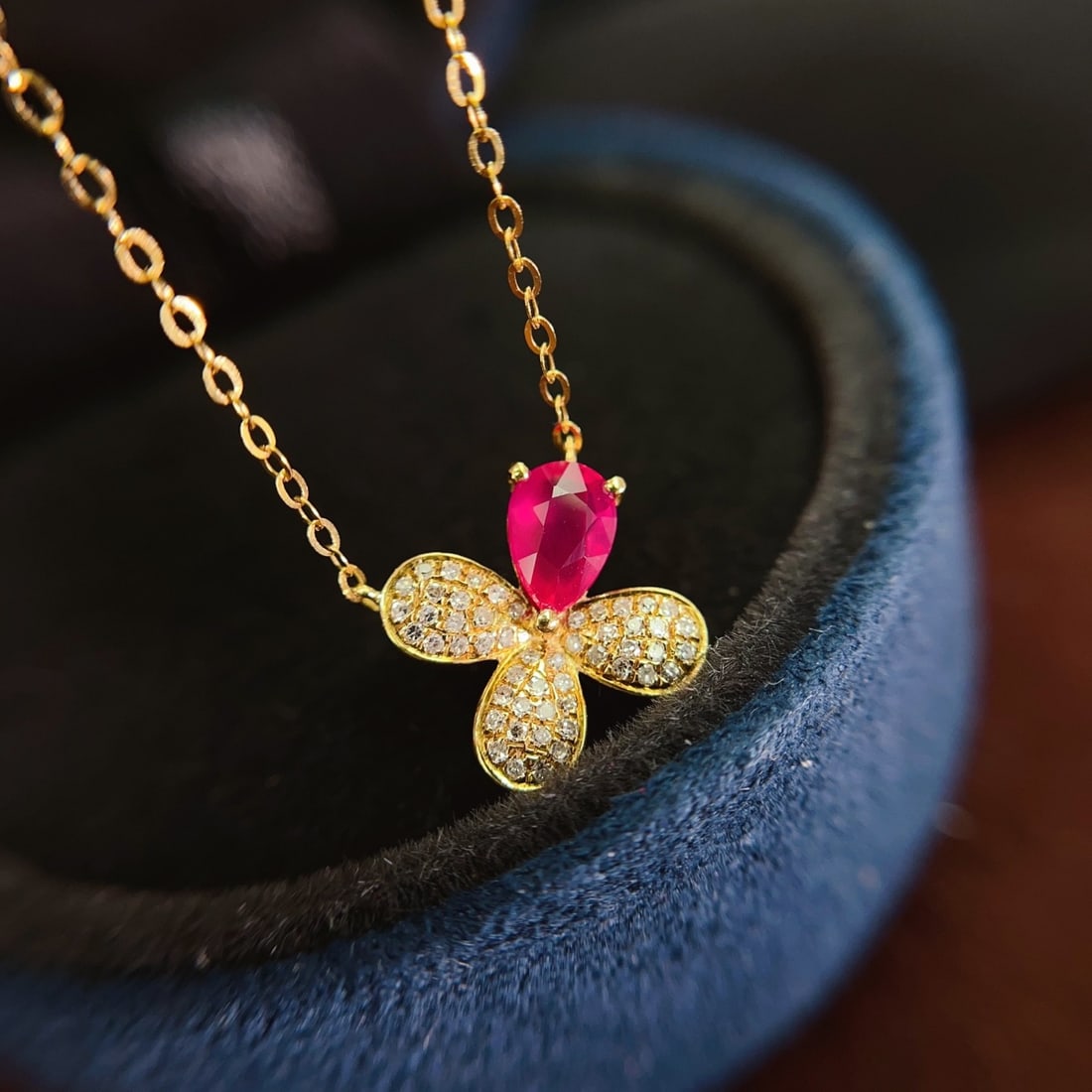 14k Gold 0.80 Ct Natural Ruby & Diamond Necklace - 6