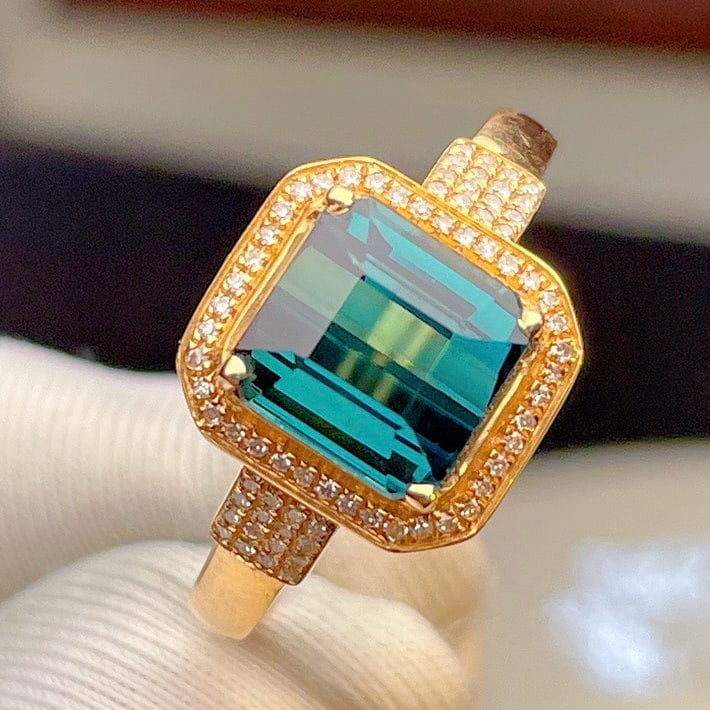 14k Gold 3.23 Ct Natural Tourmaline & Diamond Ring - 2