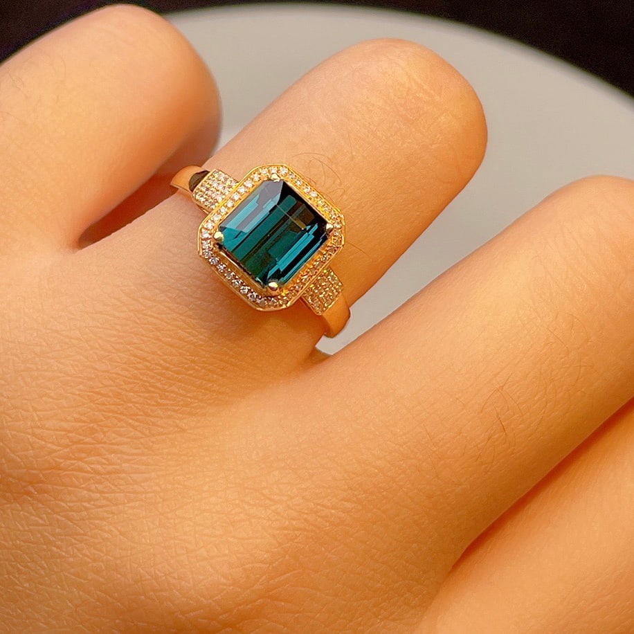 14k Gold 3.23 Ct Natural Tourmaline & Diamond Ring - 4