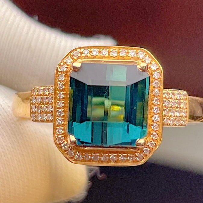 14k Gold 3.23 Ct Natural Tourmaline & Diamond Ring - 5
