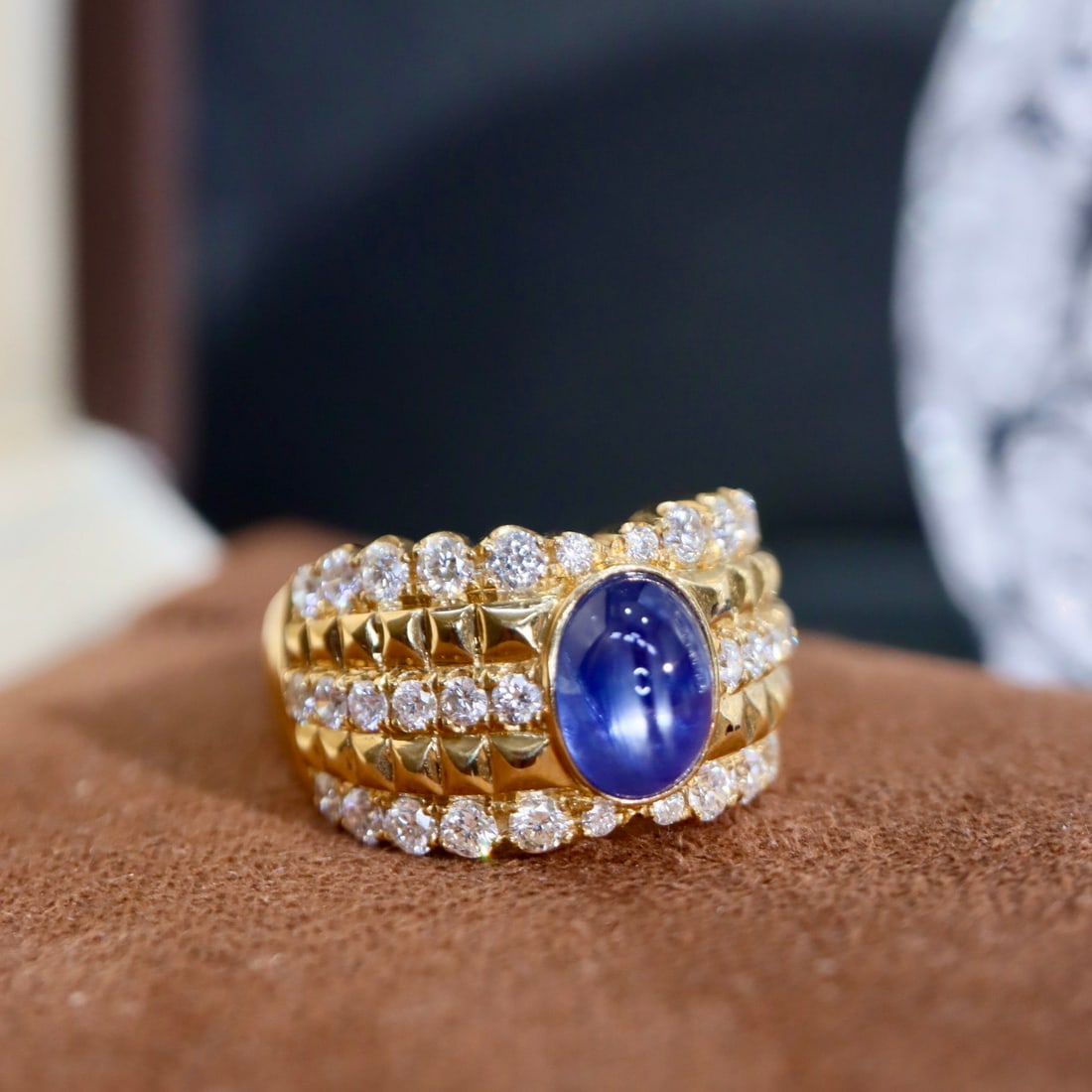 14k Gold 3.31 Ctw Natural Star Sapphire & Diamond Ring - 2