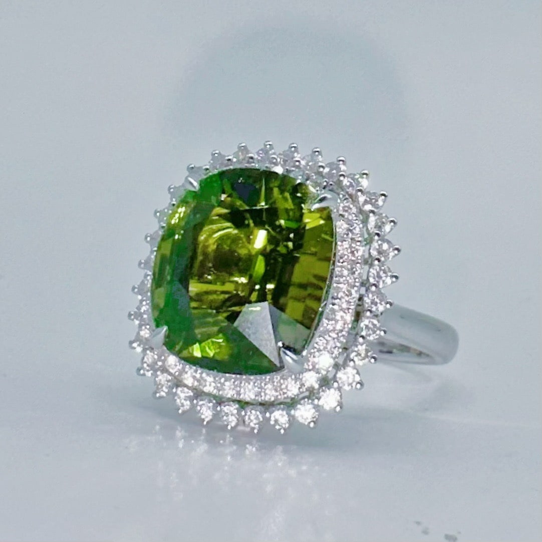 14k Gold 8.84 Ctw Natural Tourmaline & Diamond Ring/pendant( Without Chain ) - 2