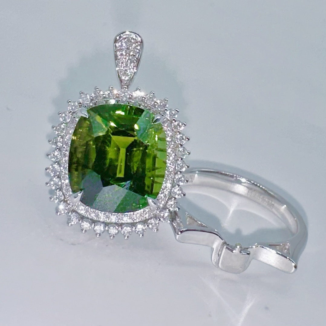 14k Gold 8.84 Ctw Natural Tourmaline & Diamond Ring/pendant( Without Chain ) - 3