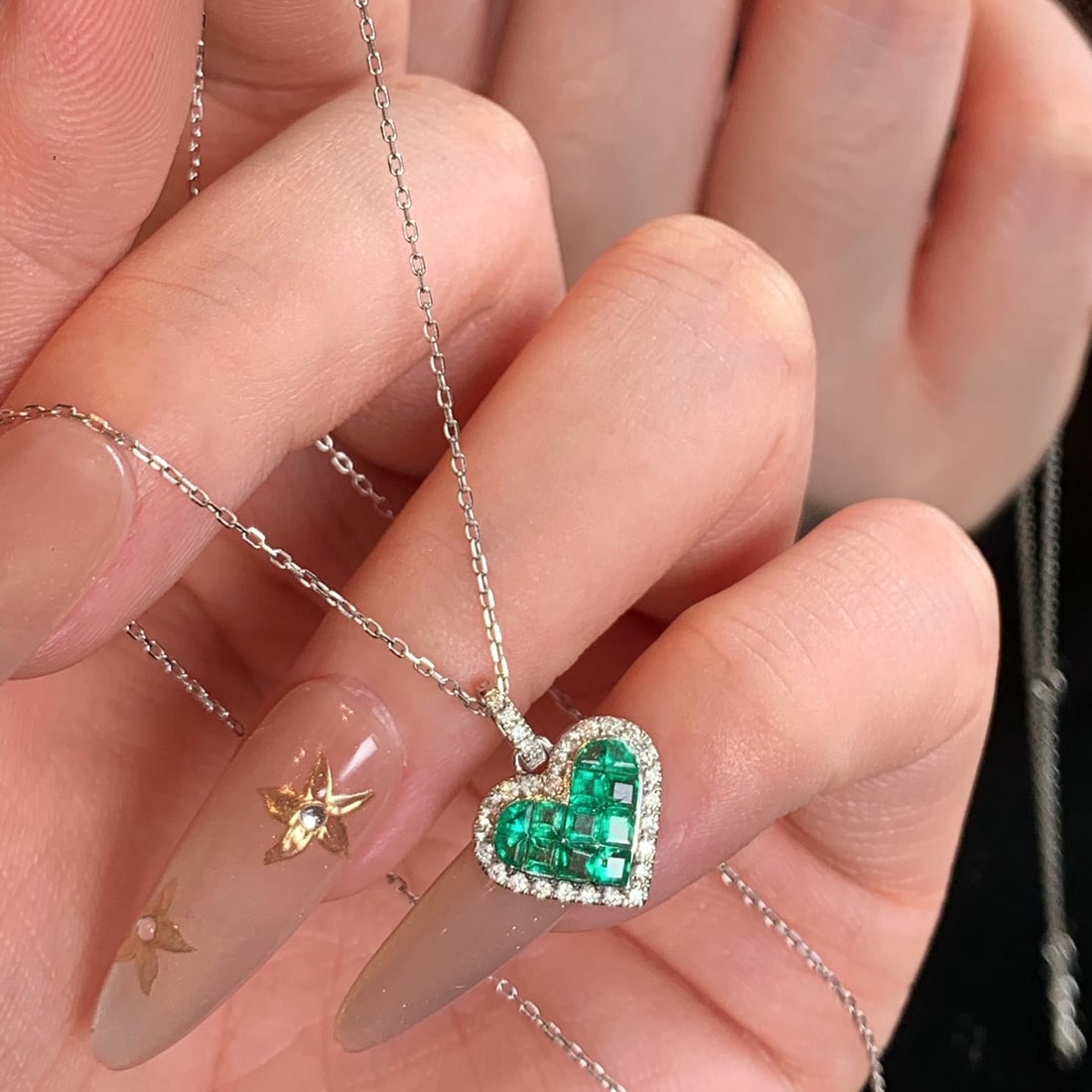 14k Gold 0.97 Ctw Natural Emerald & Diamond Pendant( Without Chain ) - 7