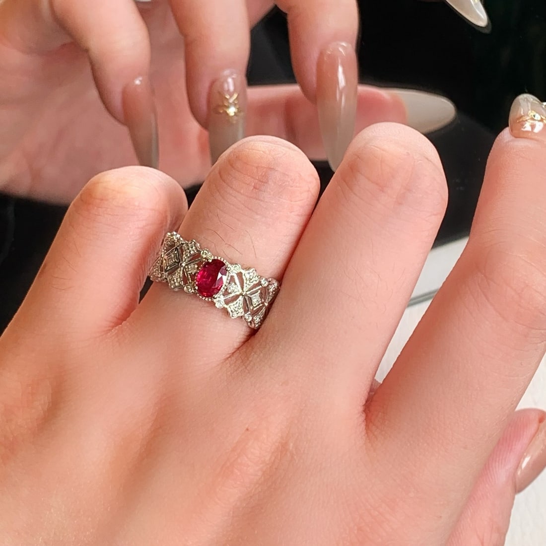 14k Gold 0.72 Ctw Natural Ruby & Diamond Ring - 7