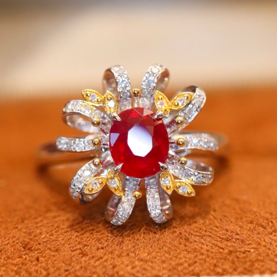 14k Gold 1.30 Ctw Natural Ruby & Diamond Ring - 7