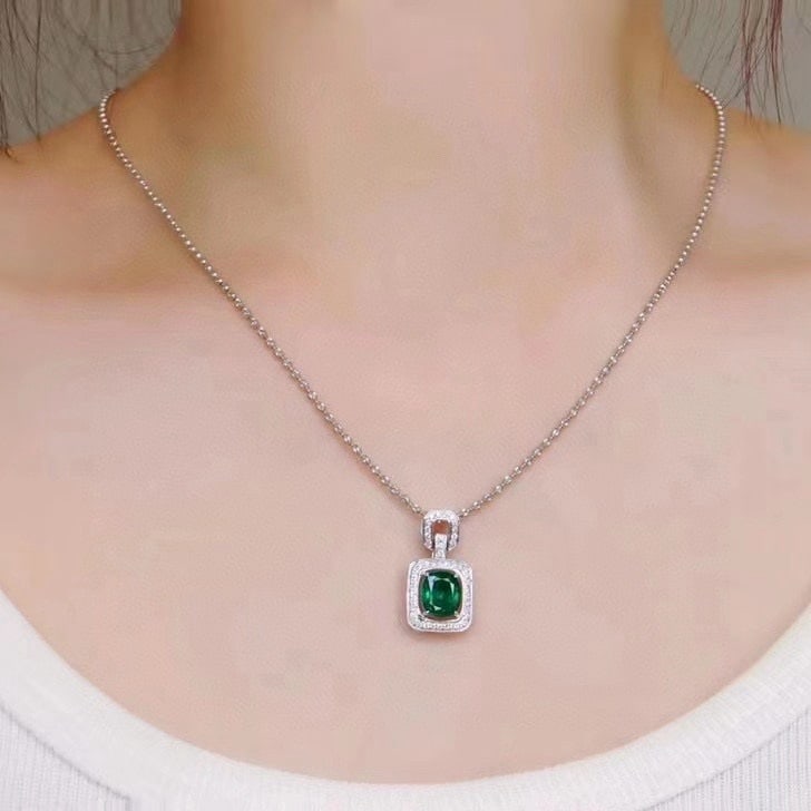 14k Gold 1.63 Ctw Vivid Green Natural Emerald & Diamond Pendant( Without Chain ) - 5