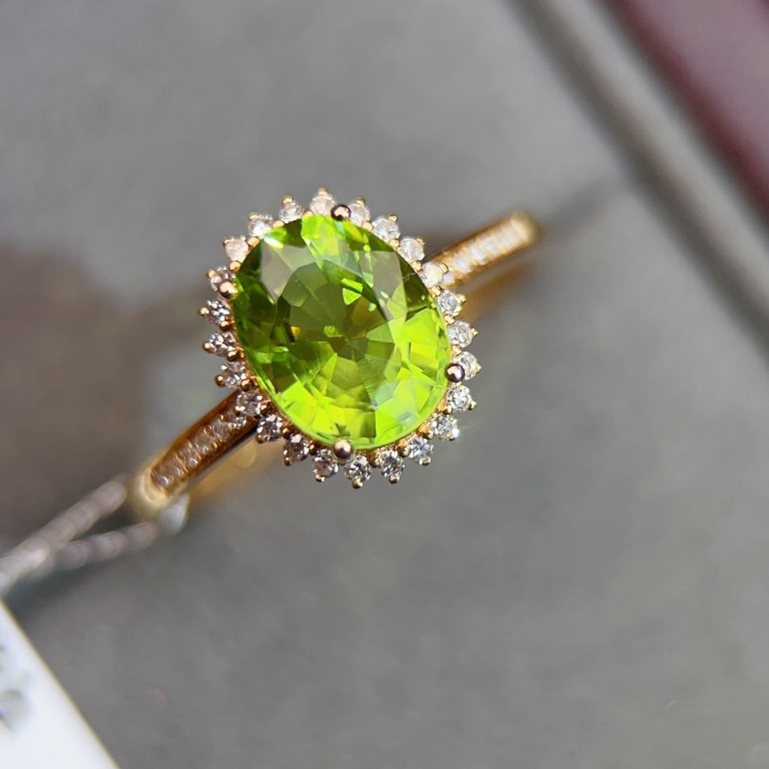 14k Gold 1.95 Ctw Natural Tourmaline & Diamond Ring: Ref:231106348 // gold content:14k gold // ring size:7. 25us // // main gemstone:tourmaline // shape:oval // carat weight:1. 8ct // color:green // treatment:natural // // adjacent gemstone 2 :