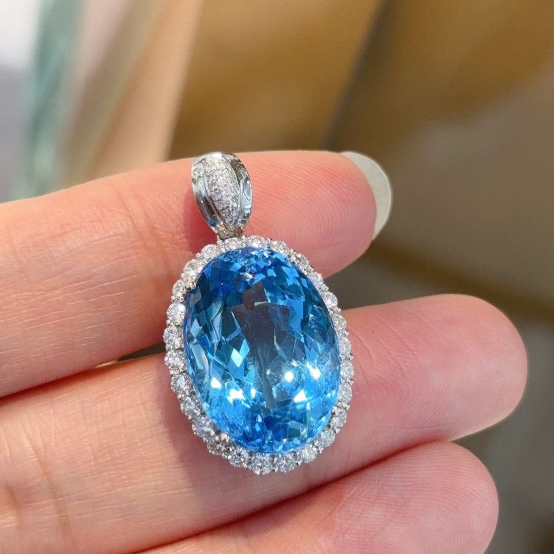 14k Gold 18.18 Ctw Natural Topaz & Diamond Pendant( Without Chain ) - 2