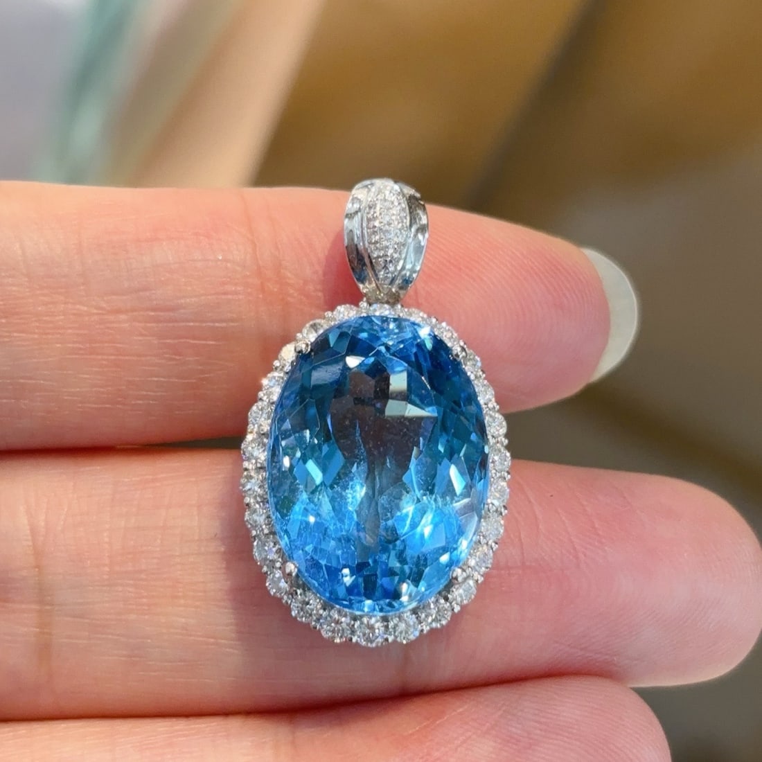 14k Gold 18.18 Ctw Natural Topaz & Diamond Pendant( Without Chain ) - 3