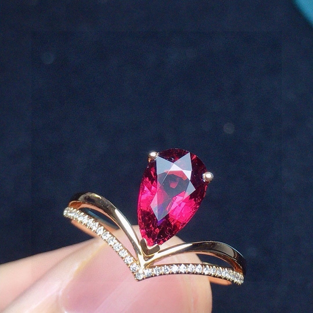 14k Gold 1.39 Ct Natural Tourmaline & Diamond Ring - 2