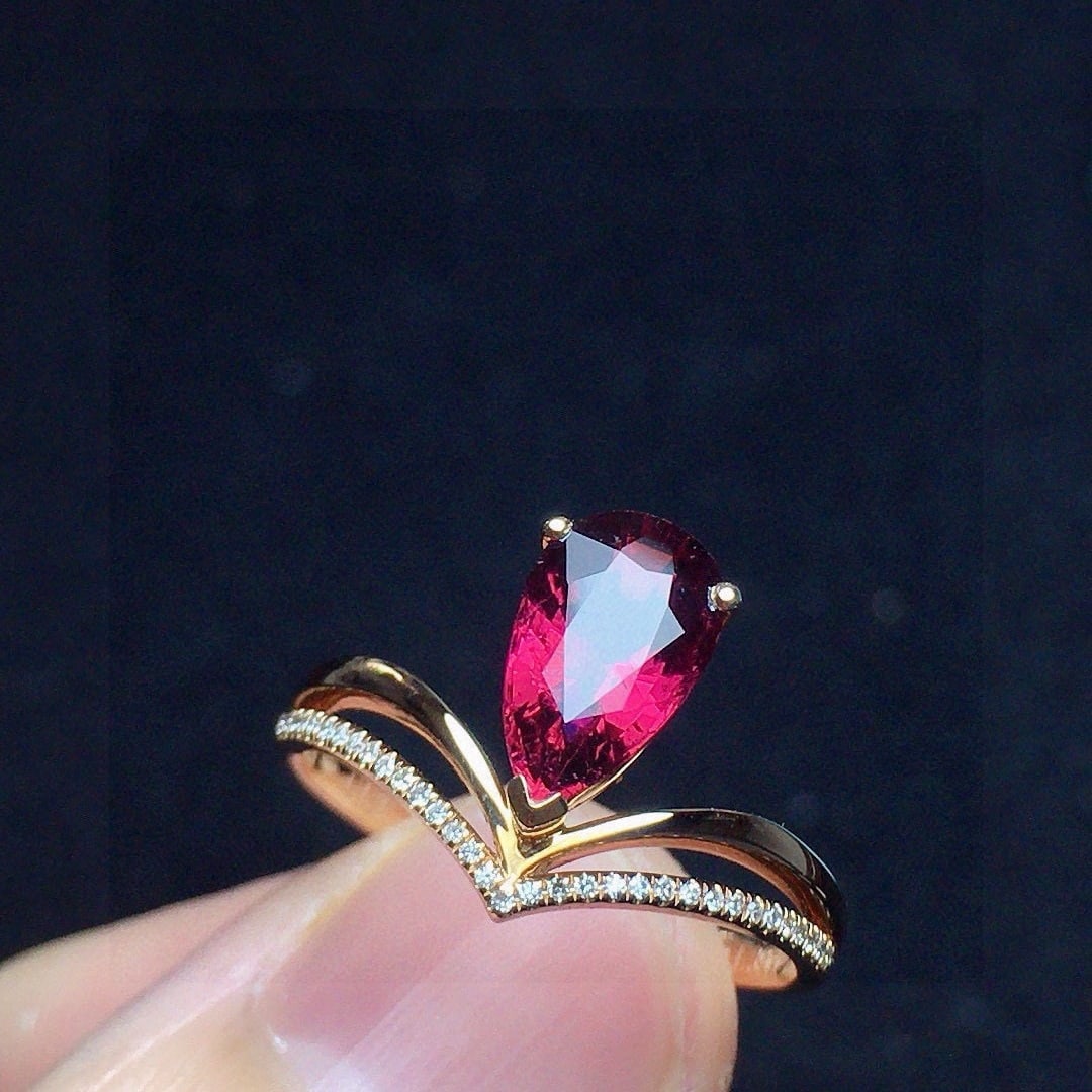 14k Gold 1.39 Ct Natural Tourmaline & Diamond Ring - 3
