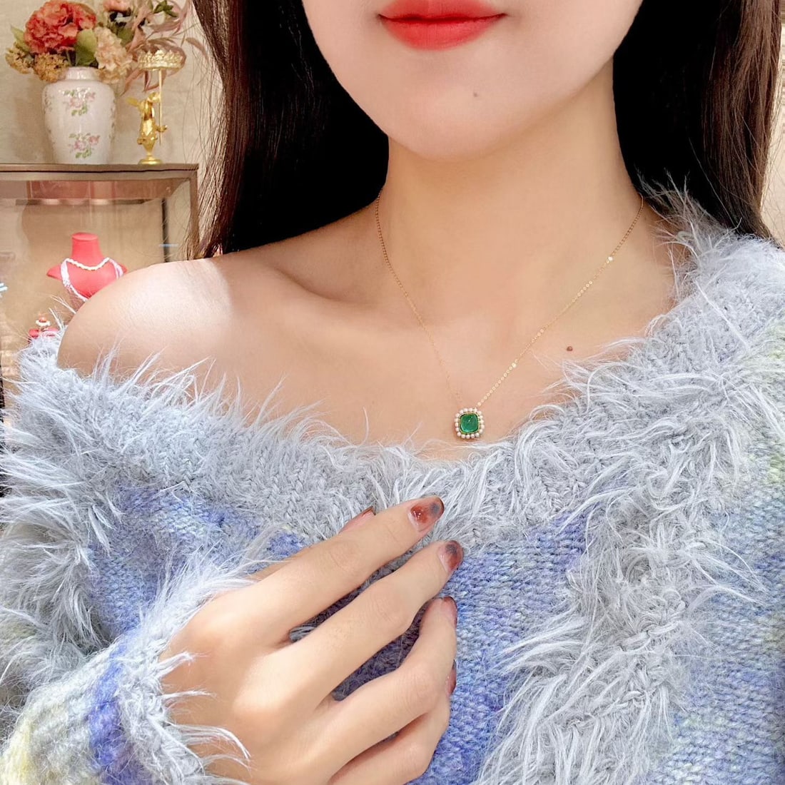 14k Gold 1.93 Ct Natural Emerald & Pearl Pendant( Without Chain ) - 4