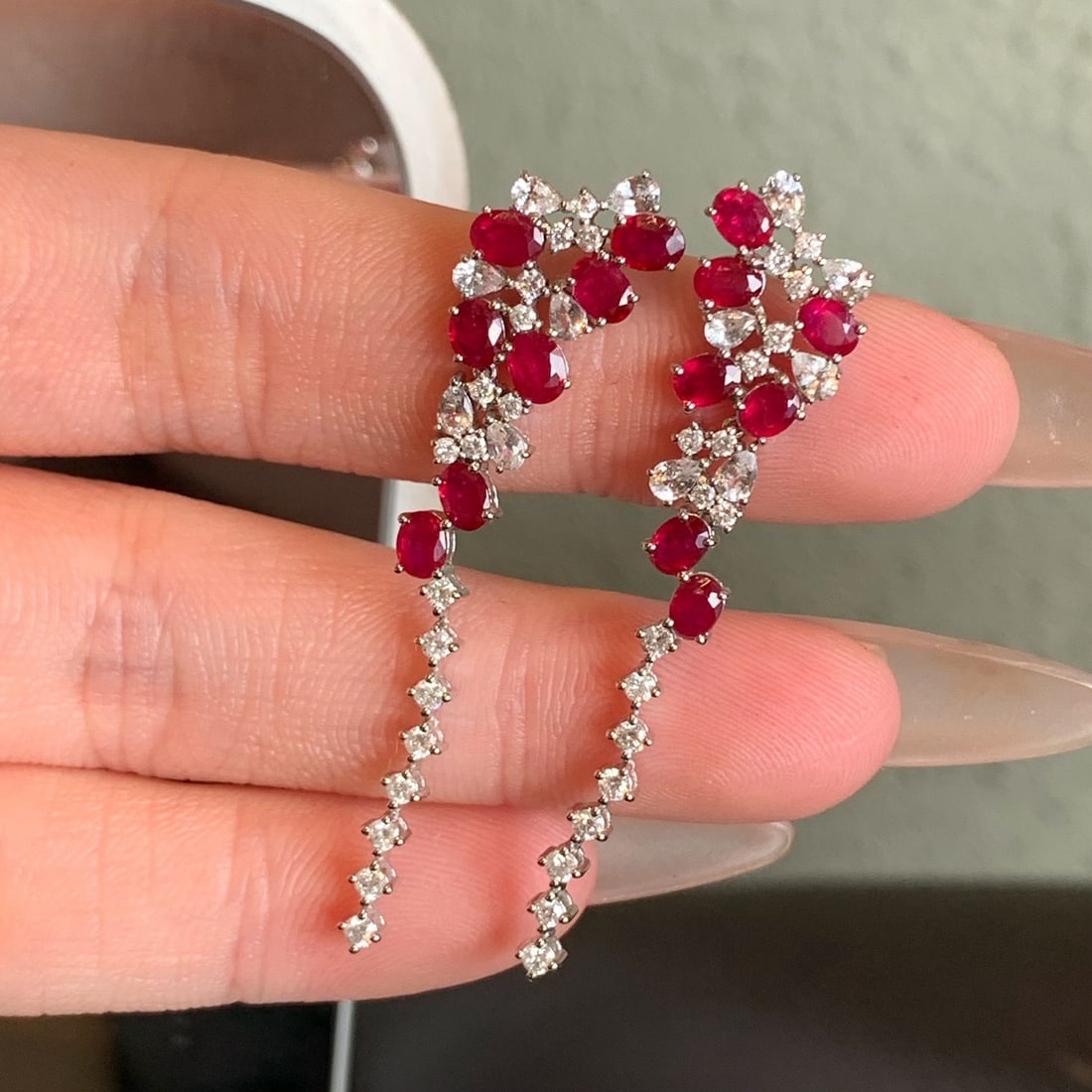 14k Gold 3.34 Ctw Natural Ruby & Sapphire Earrings - 3