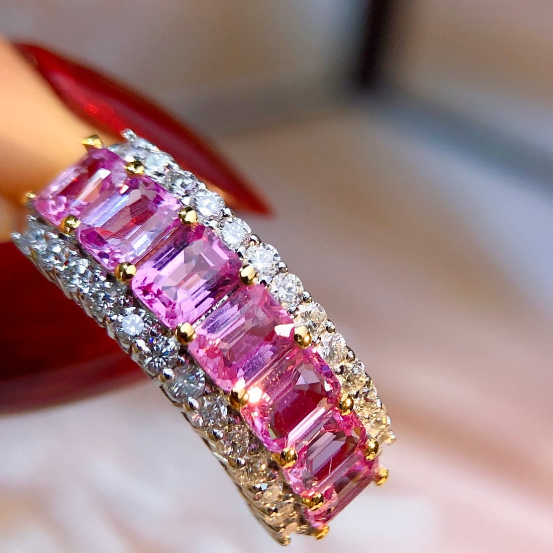 14k Gold 1.9 Ct Natural Padparadscha Sapphire & Diamond Ring - 3