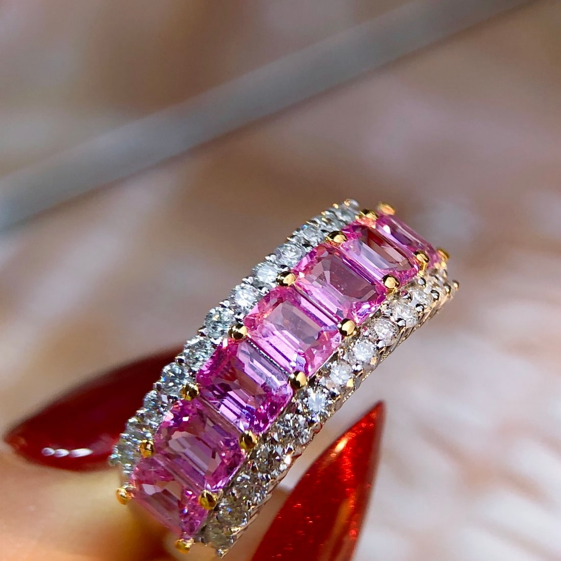 14k Gold 1.9 Ct Natural Padparadscha Sapphire & Diamond Ring - 4