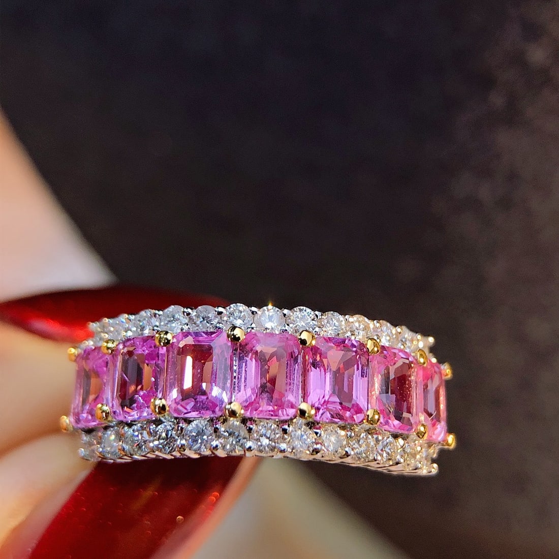 14k Gold 1.9 Ct Natural Padparadscha Sapphire & Diamond Ring - 6