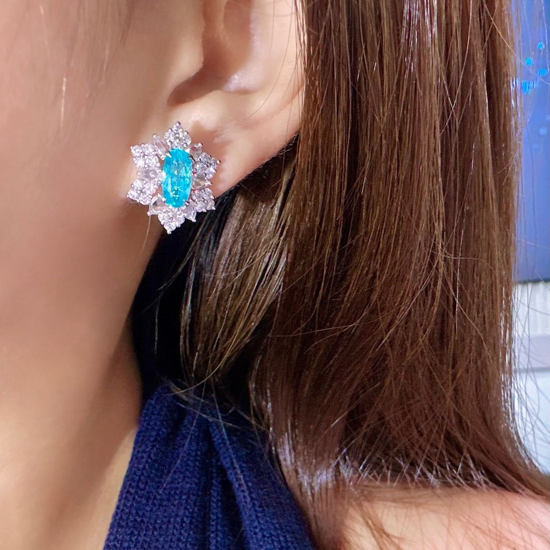 14k Gold 3.99 Ctw Natural Paraiba Tourmaline & Diamond Earrings - 4