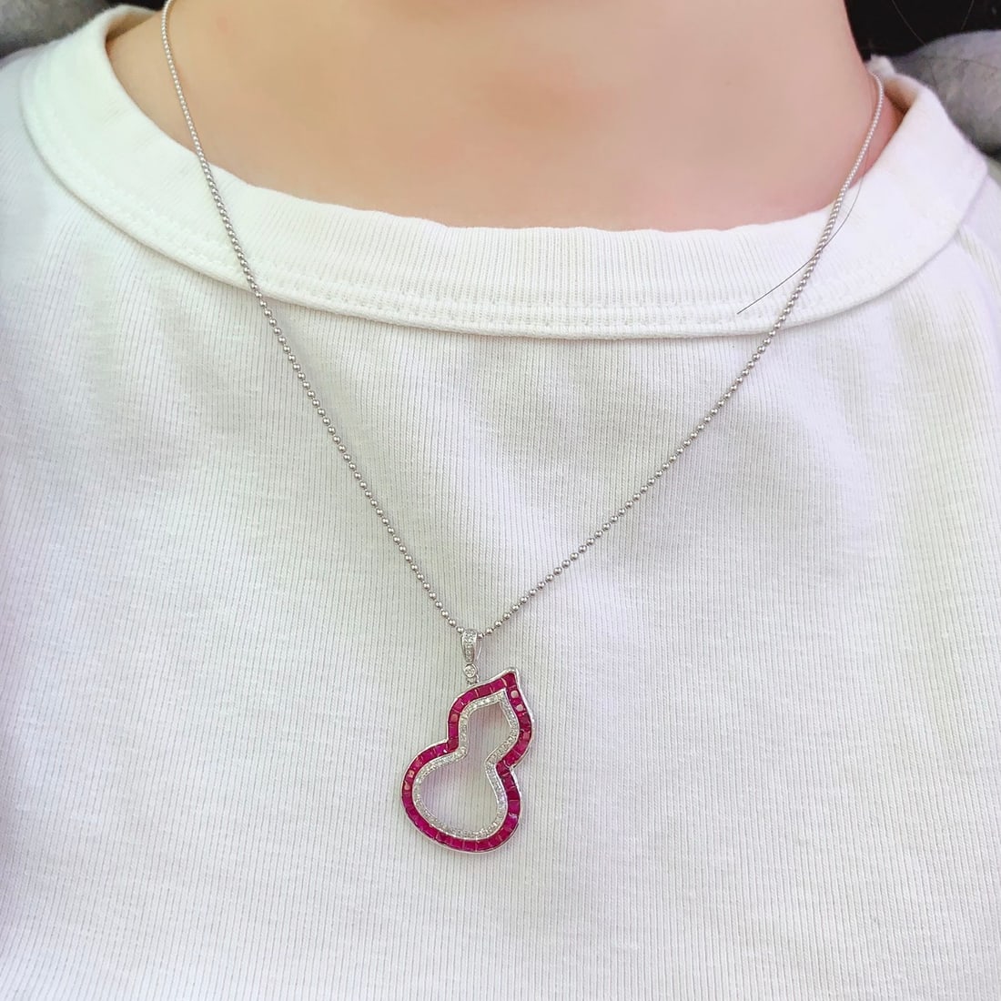 14k Gold 2.5 Ct Natural Ruby & Diamond Pendant( Without Chain ) - 6