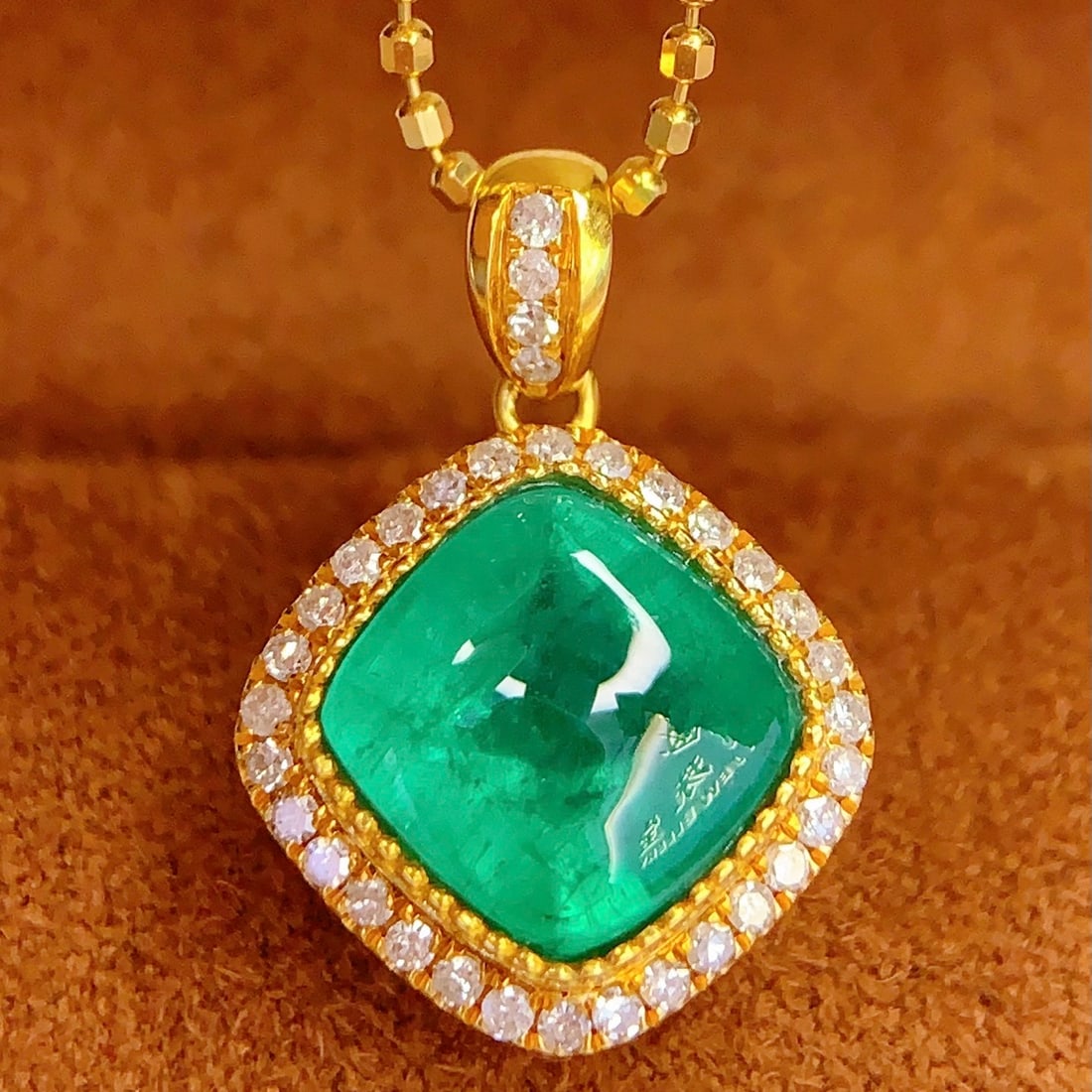 14k Gold 3 Ct Natural Emerald & Diamond Pendant( Without Chain ) - 3