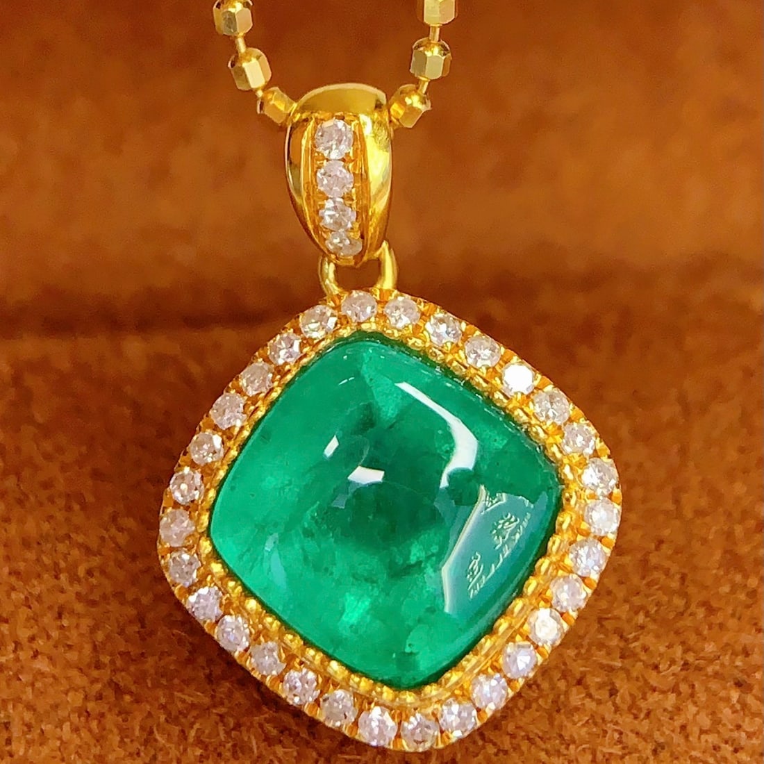 14k Gold 3 Ct Natural Emerald & Diamond Pendant( Without Chain ) - 5