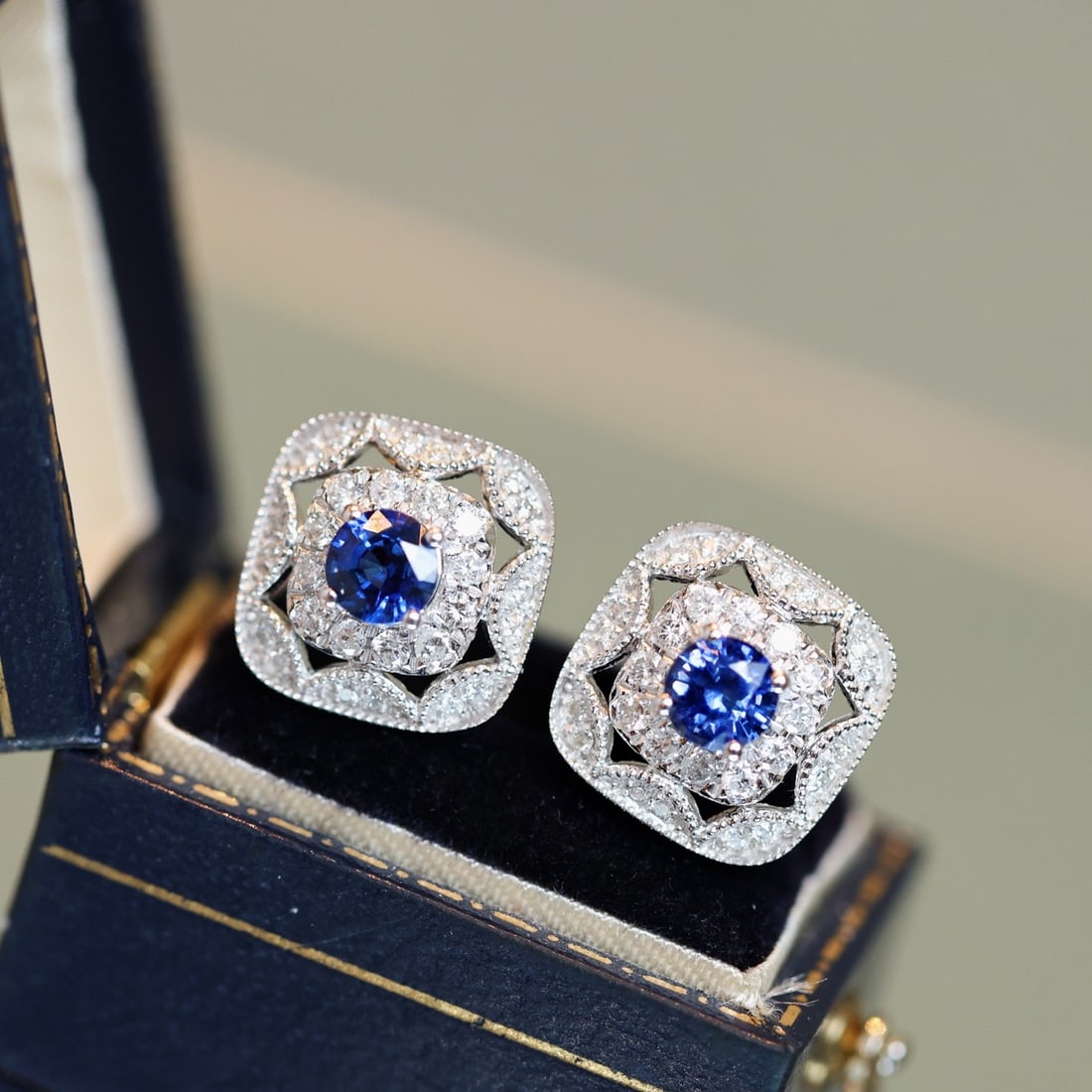 14k Gold 1.41 Ctw Natural Sapphire & Diamond Earrings - 2