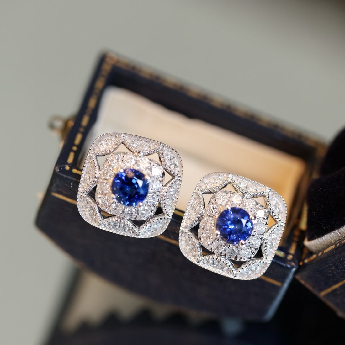 14k Gold 1.41 Ctw Natural Sapphire & Diamond Earrings - 3