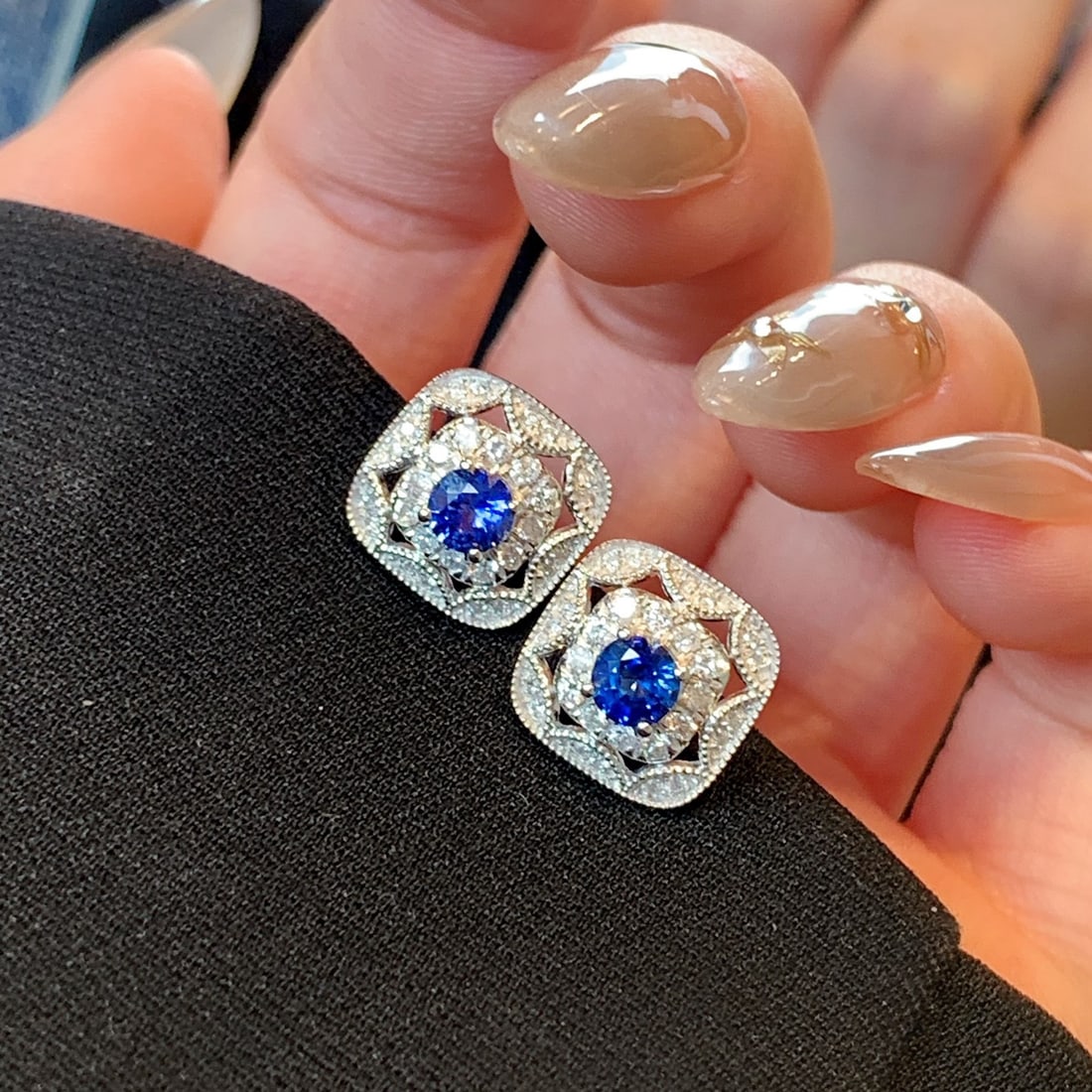 14k Gold 1.41 Ctw Natural Sapphire & Diamond Earrings - 6