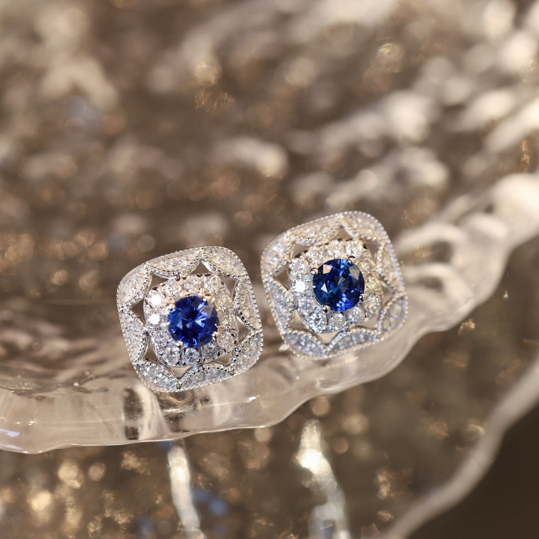 14k Gold 1.41 Ctw Natural Sapphire & Diamond Earrings - 7
