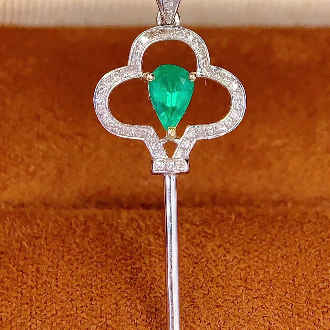 14k Gold 0.55 Ct Natural Emerald & Diamond Pendant( Without Chain ) - 5