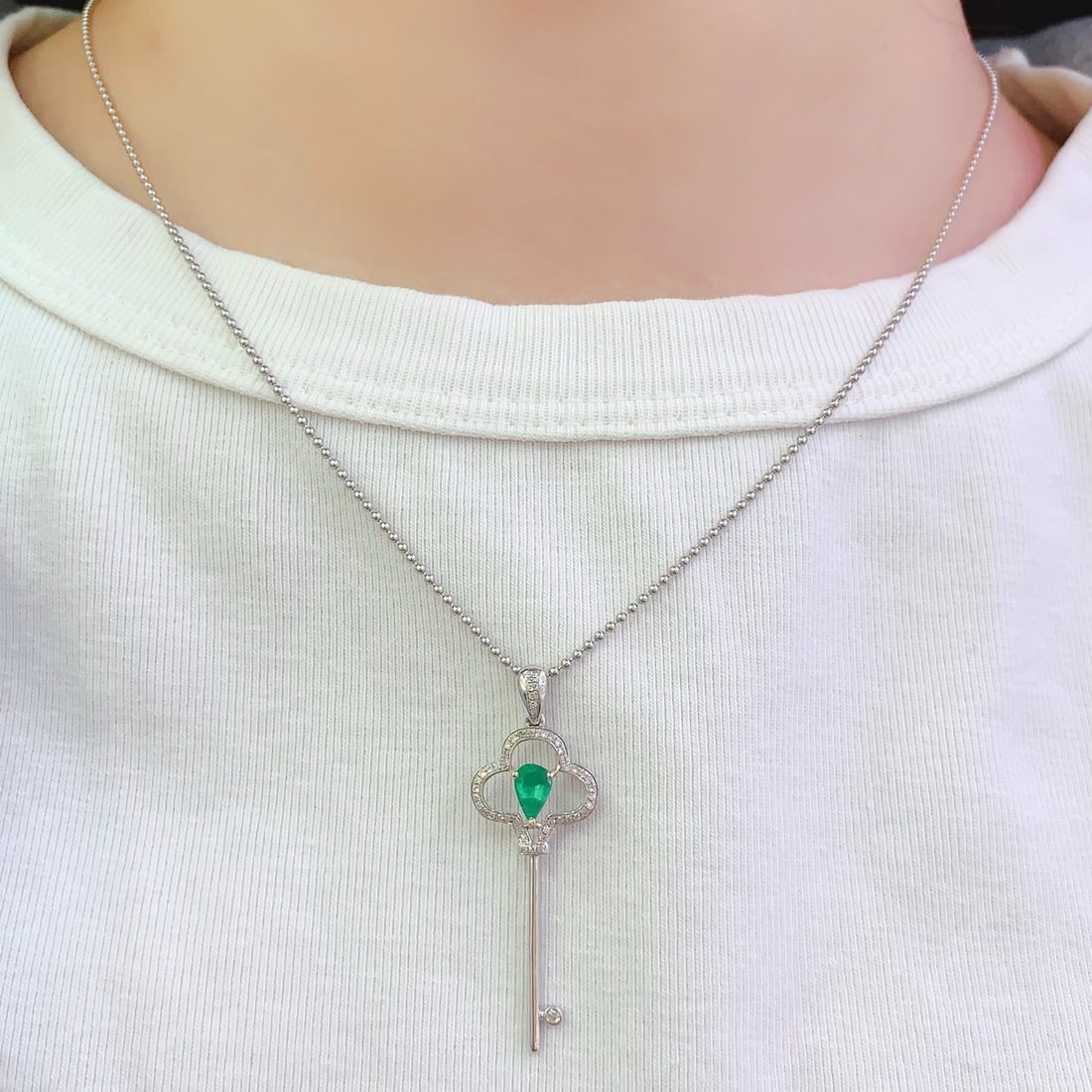 14k Gold 0.55 Ct Natural Emerald & Diamond Pendant( Without Chain ) - 6