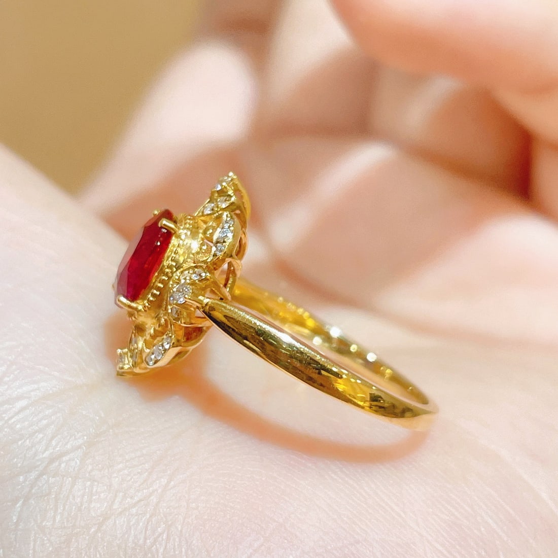 14k Gold 1.14 Ctw Natural Ruby & Diamond Ring - 4