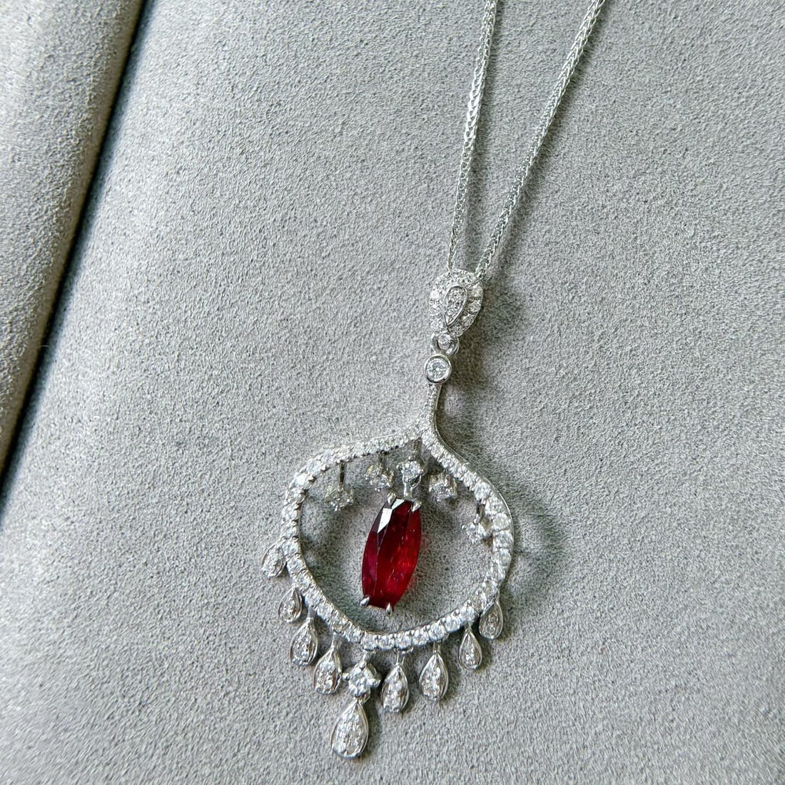 14k Gold 1.66 Ctw Natural Ruby & Diamond Pendant( Without Chain ) - 2