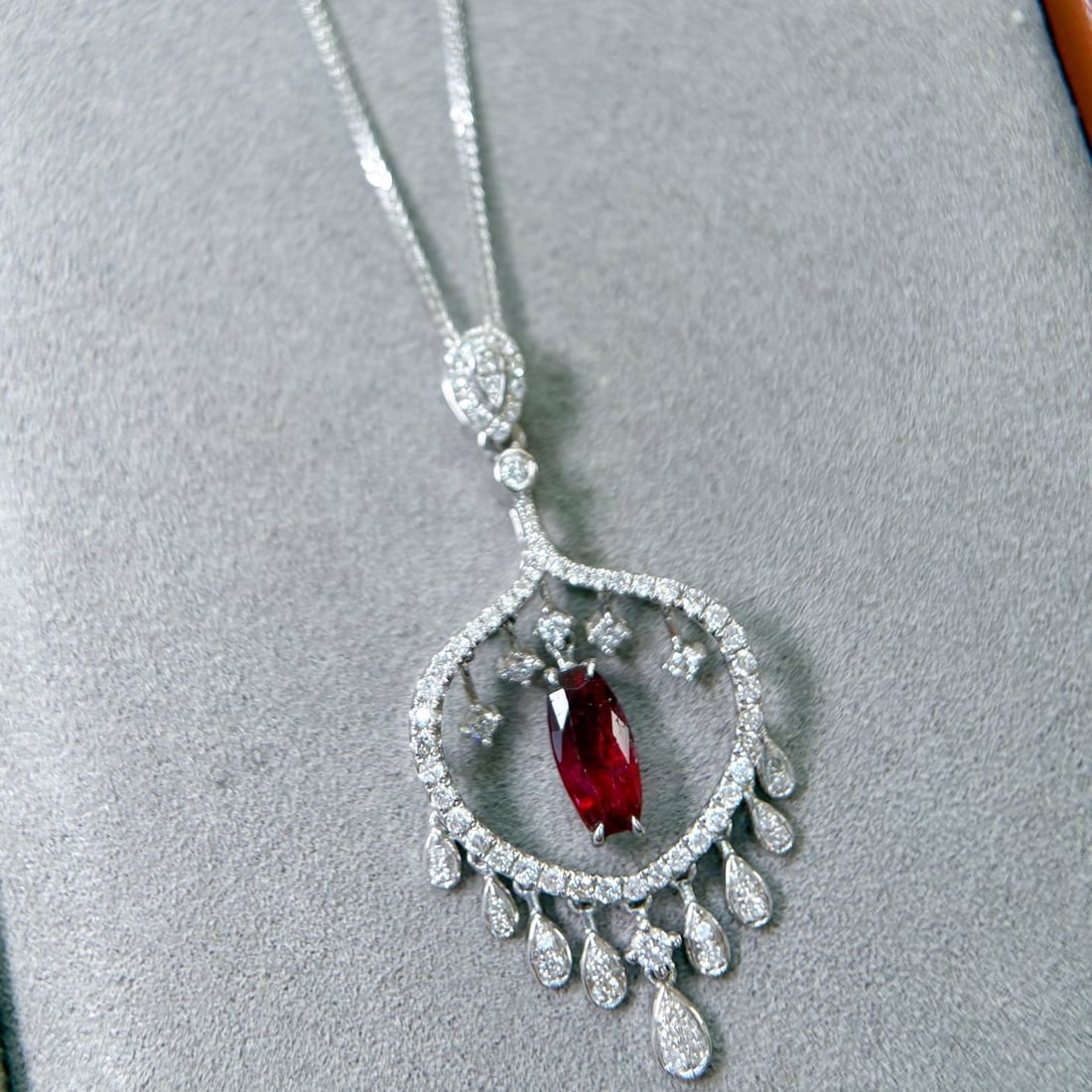 14k Gold 1.66 Ctw Natural Ruby & Diamond Pendant( Without Chain ) - 4