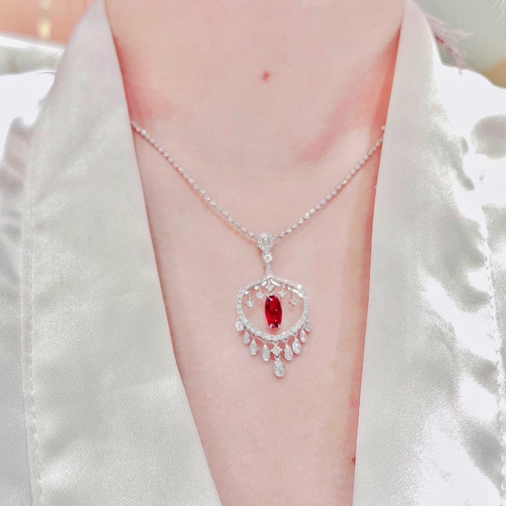 14k Gold 1.66 Ctw Natural Ruby & Diamond Pendant( Without Chain ) - 6