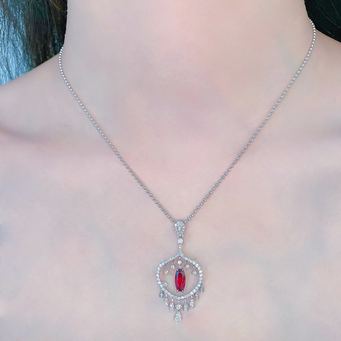 14k Gold 1.66 Ctw Natural Ruby & Diamond Pendant( Without Chain ) - 7