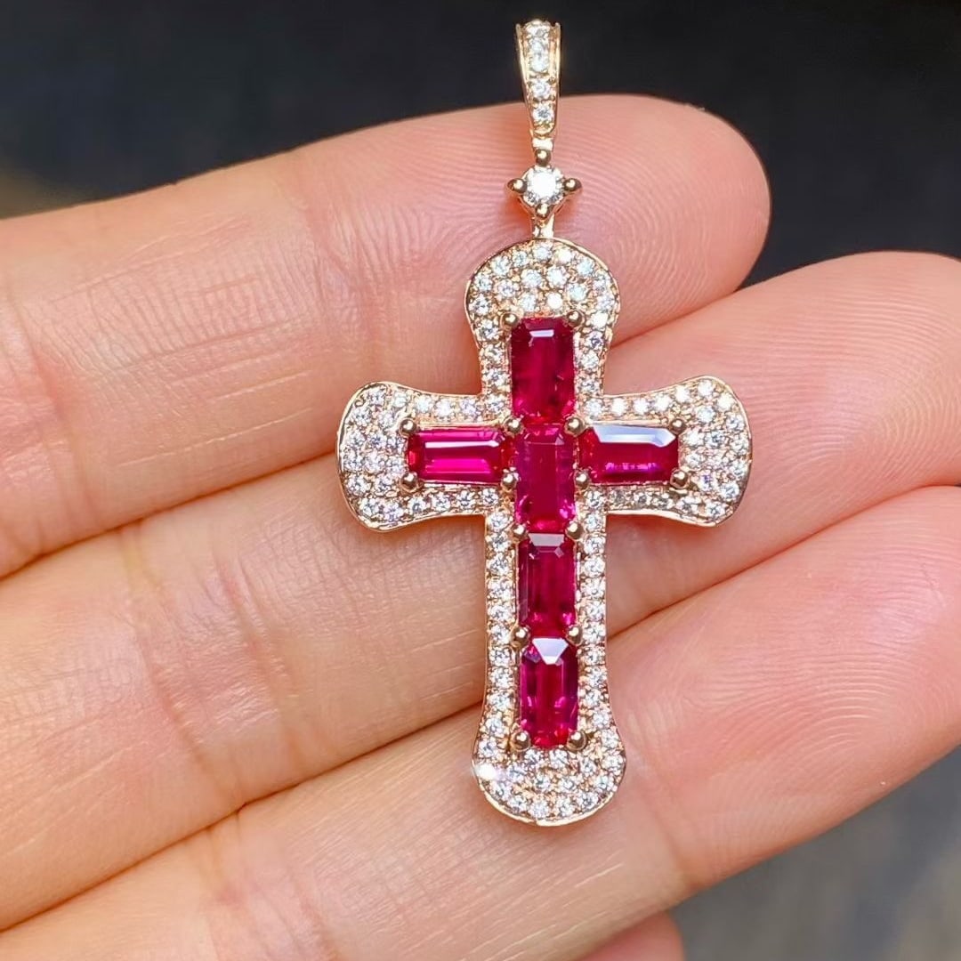 14k Gold 1.6 Ct Natural Ruby & Diamond Pendant( Without Chain ) - 2