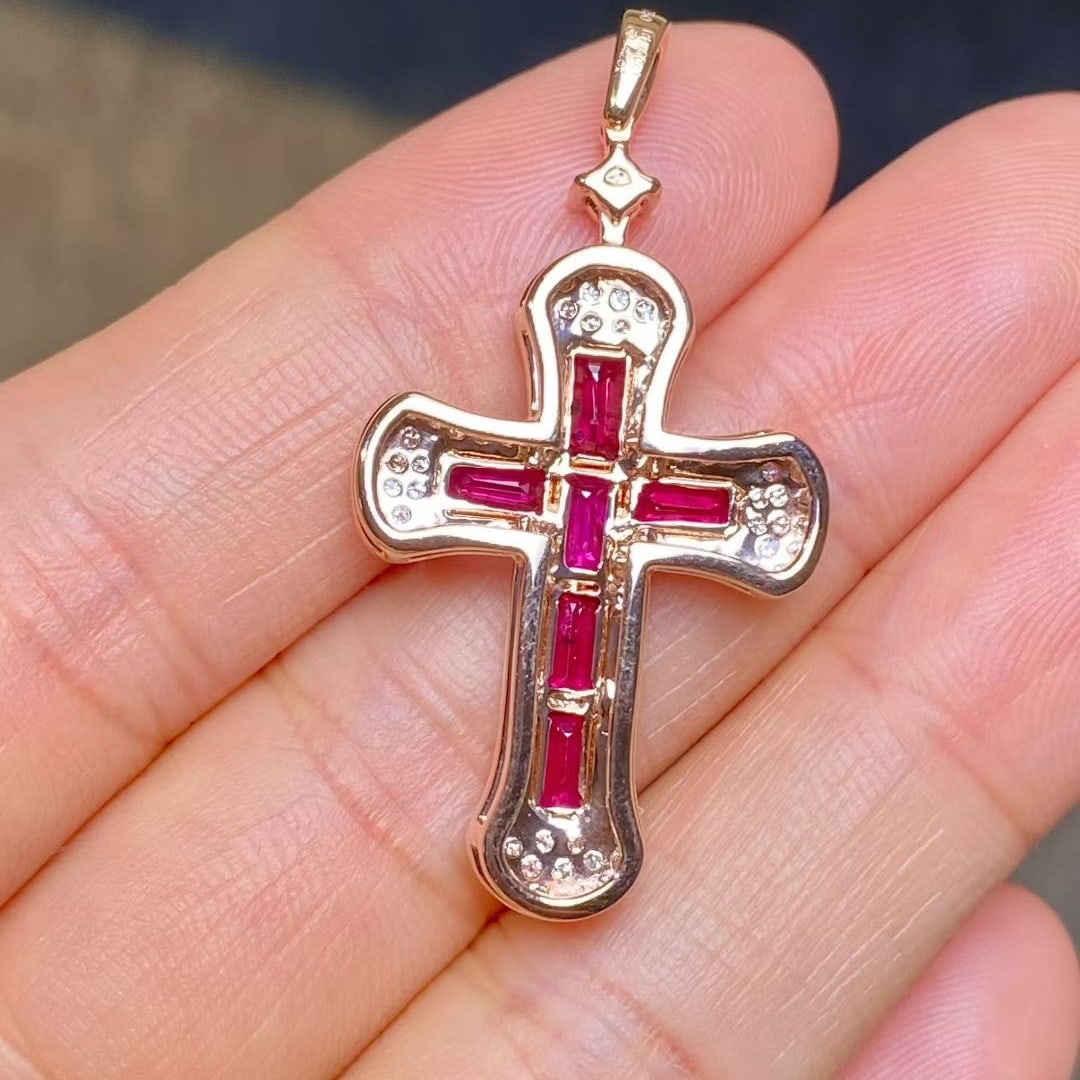 14k Gold 1.6 Ct Natural Ruby & Diamond Pendant( Without Chain ) - 4