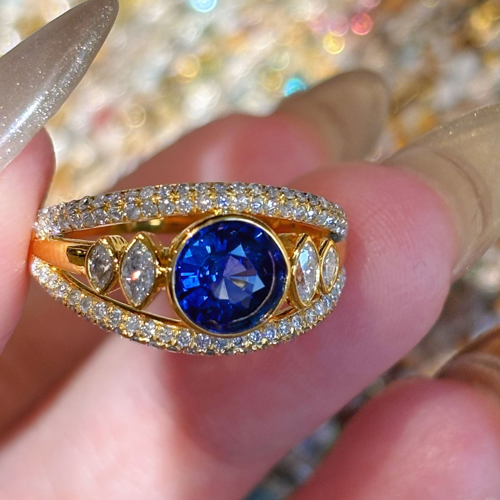 14k Gold 1 Ct Natural Sapphire & Diamond Ring - 2
