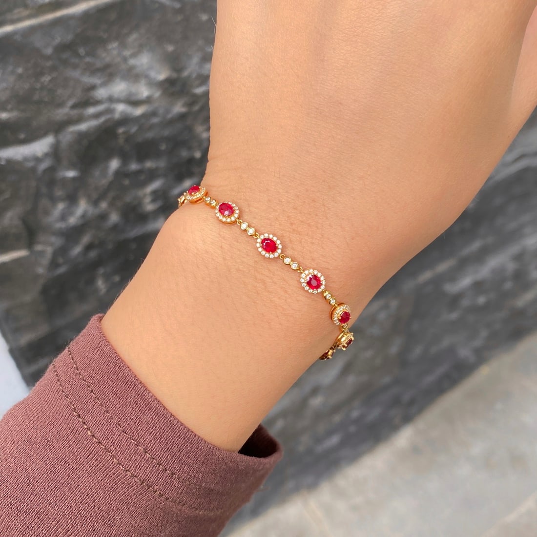 14k Gold 3.24 Ctw Natural Ruby & Diamond Bracelet - 2