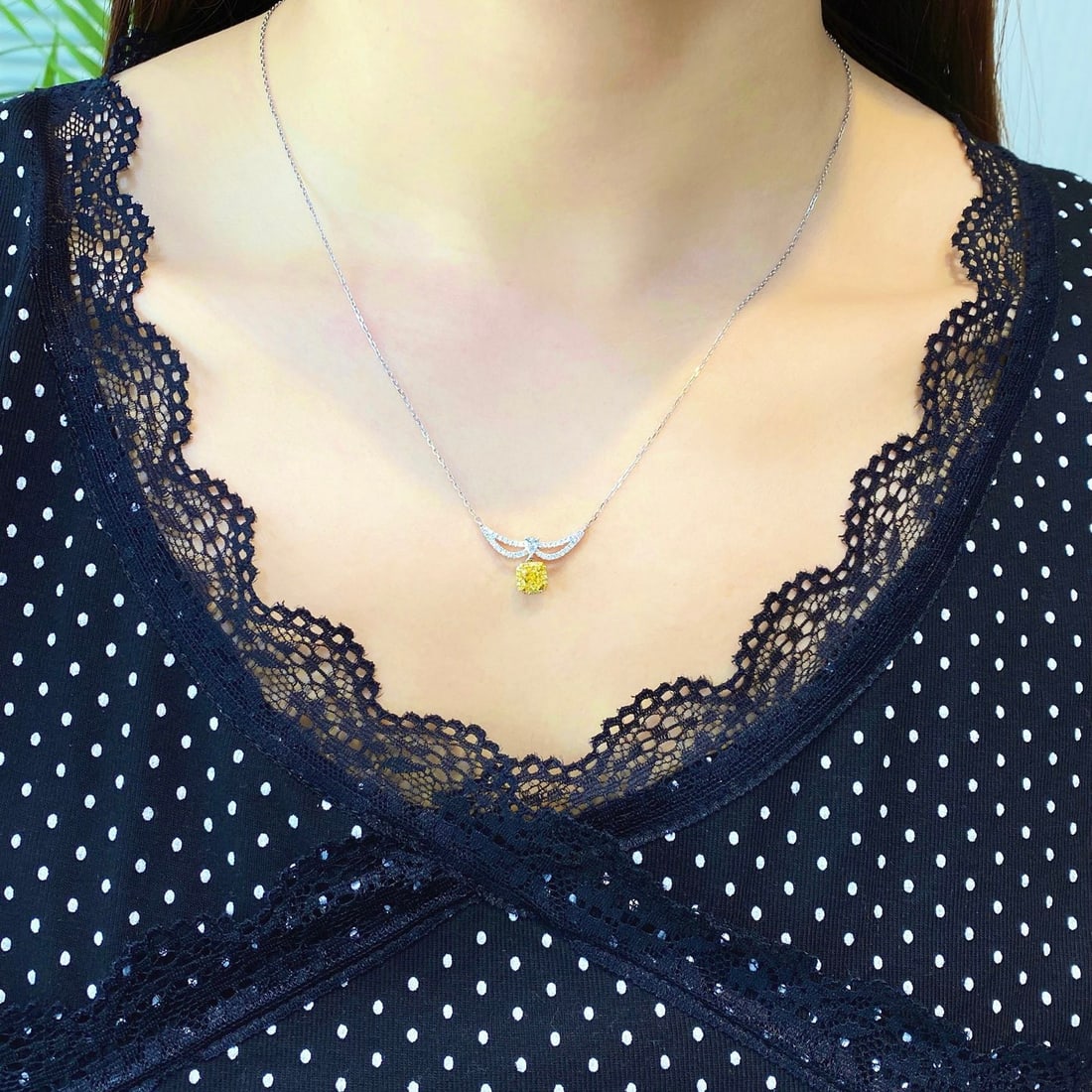 Gia Certified 14k Gold 0.80 Ctw Natural Yellow Diamond & Diamond Necklace - 3