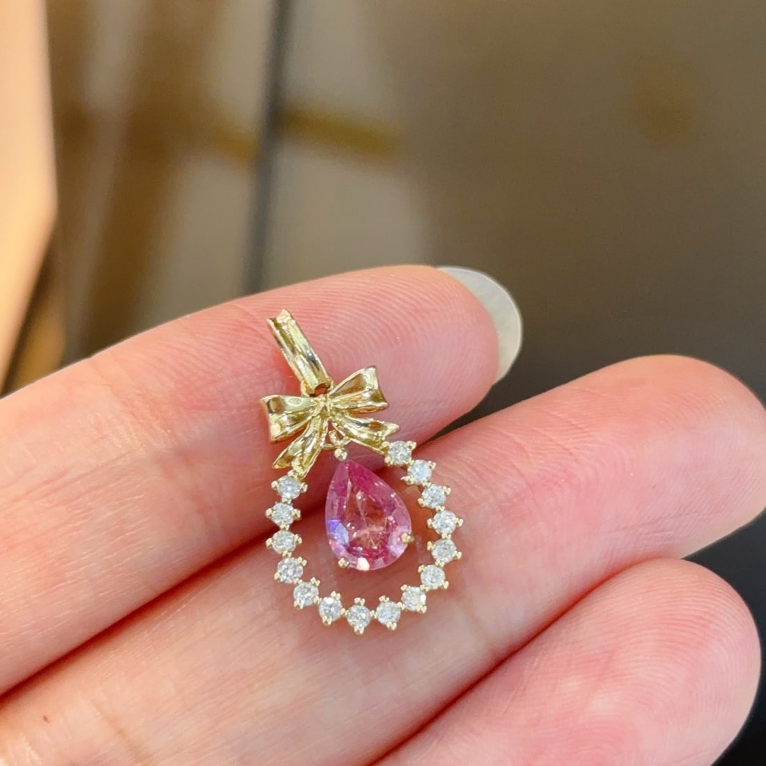 14k Gold 0.7 Ct Natural Padparadscha Sapphire & Diamond Pendant( Without Chain ) - 2