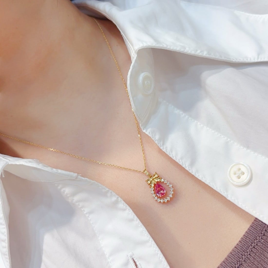 14k Gold 0.7 Ct Natural Padparadscha Sapphire & Diamond Pendant( Without Chain ) - 3