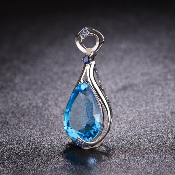 14k Gold 24.41 Ctw Natural Topaz & Sapphire Pendant( Without Chain ) - 3